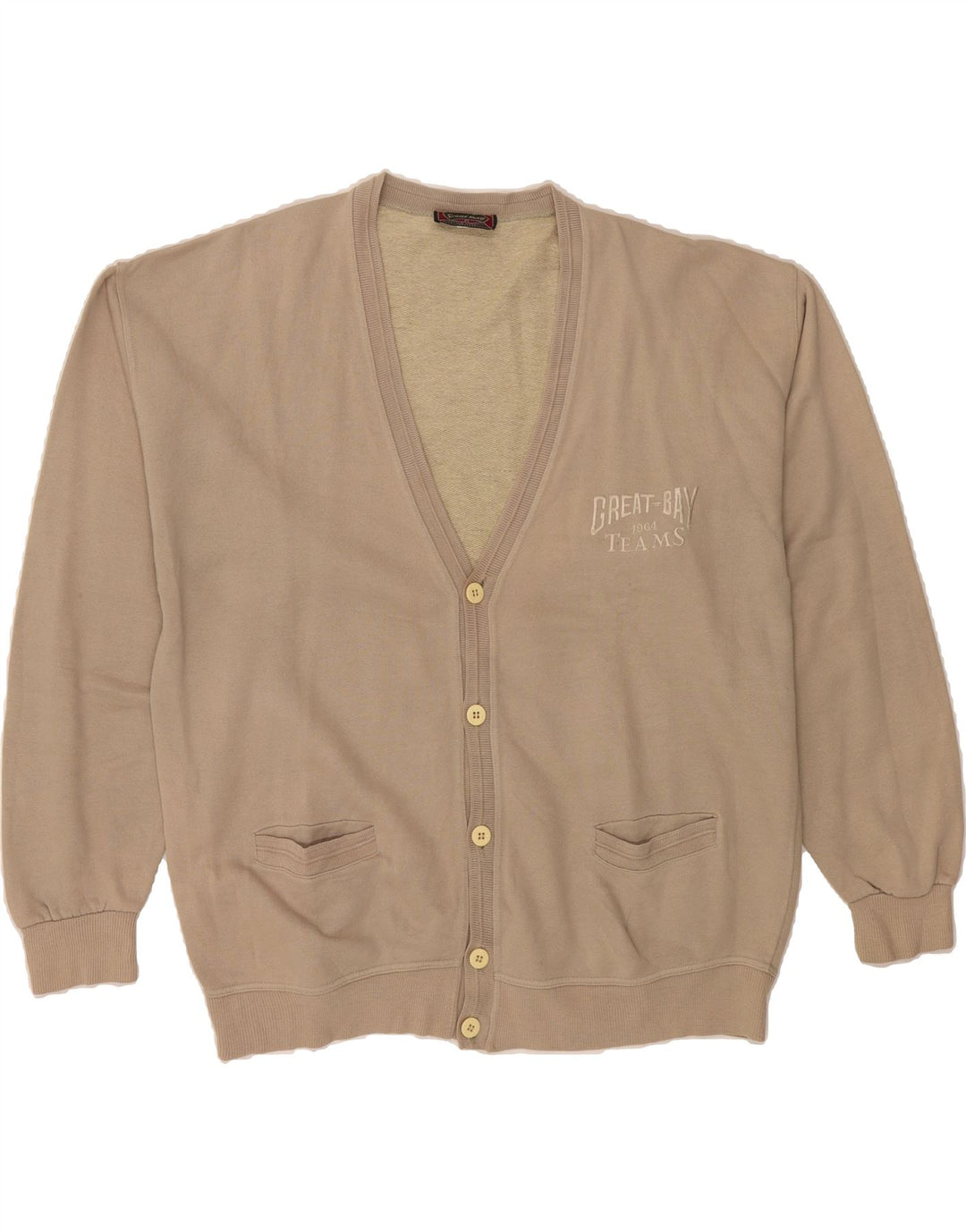 GREAT BAY Mens Cardigan Sweater XL Beige Cotton Vintage Great Bay and Second-Hand Great Bay from Messina Hembry 