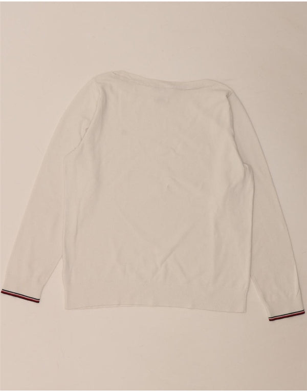 TOMMY HILFIGER Ženski džemper s morskim izrezom UK 14 Srednje bijeli