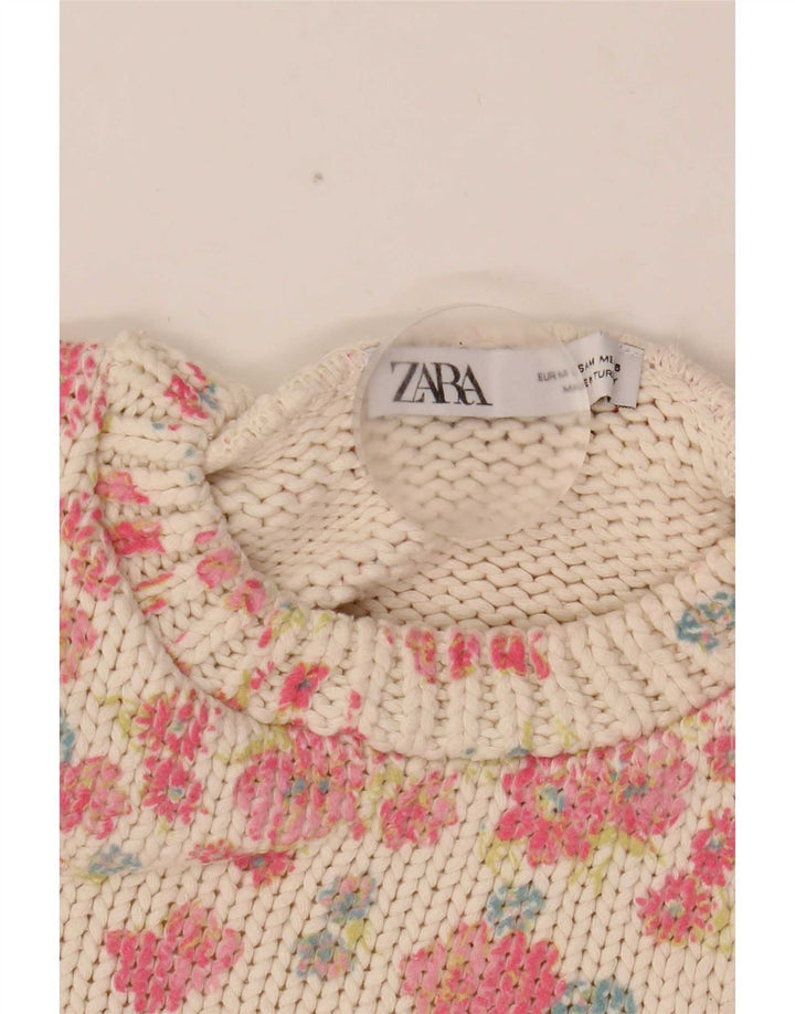 Zara ženski kratki prsluk bez rukava UK 12 Srednje bijeli cvjetni poliester
