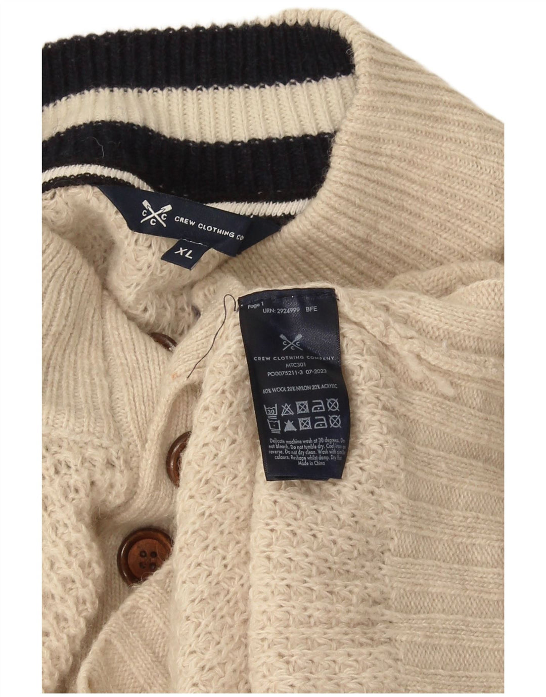 Crew Clothing Muški džemper s dugmadima i ovratnikom XL bež vuneni