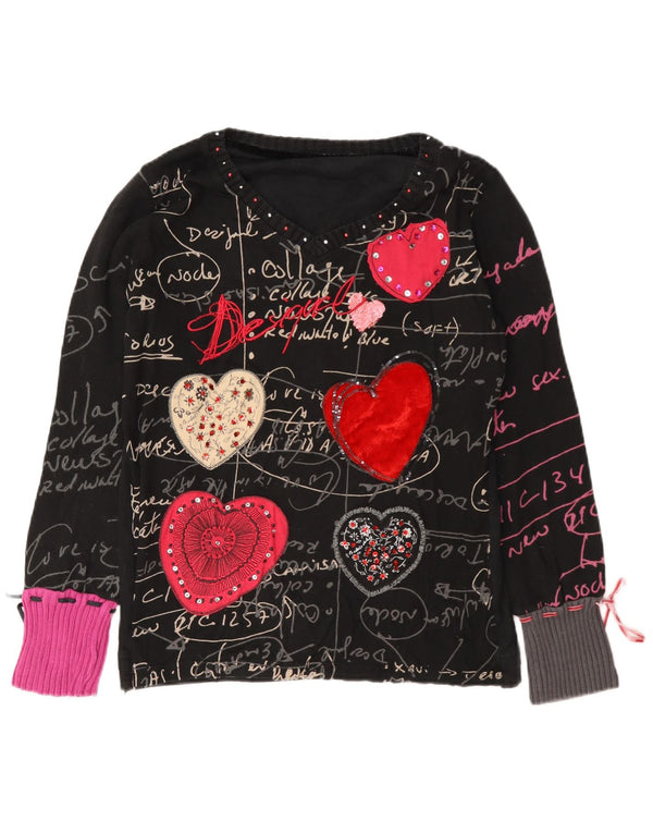 Desigual ženska majica dugih rukava s grafičkim motivima UK 18 XL crna pamučna srca