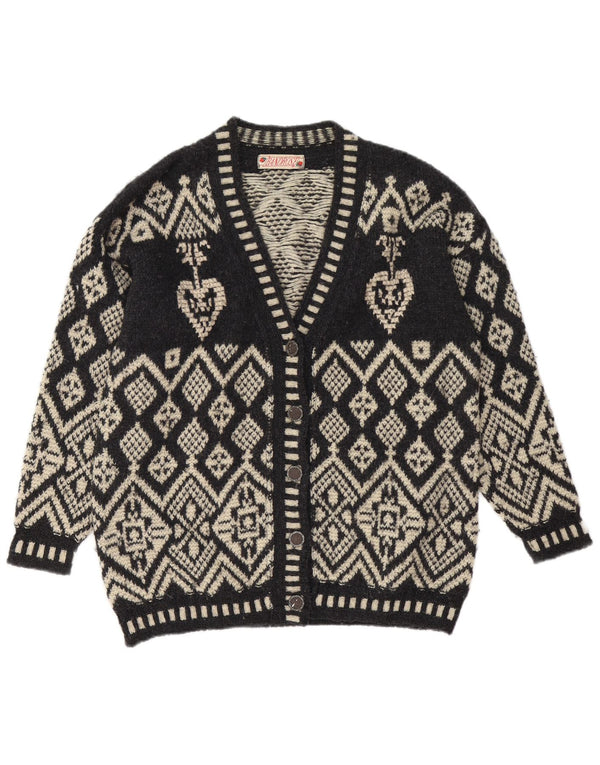 Vintage ženski kardigan pulover UK 16 Large Black Fair Isle
