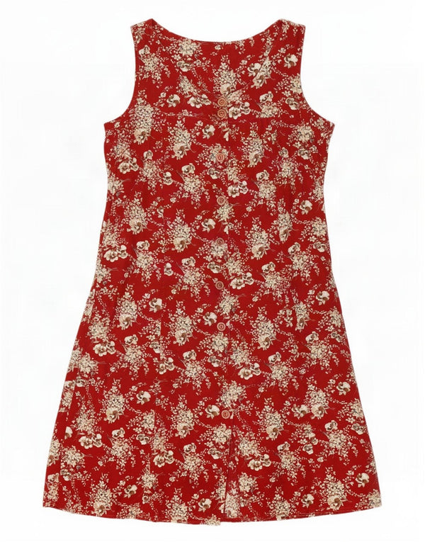 Vintage Womens Sleeveless Shirt Dress UK 12 Medium Red Floral