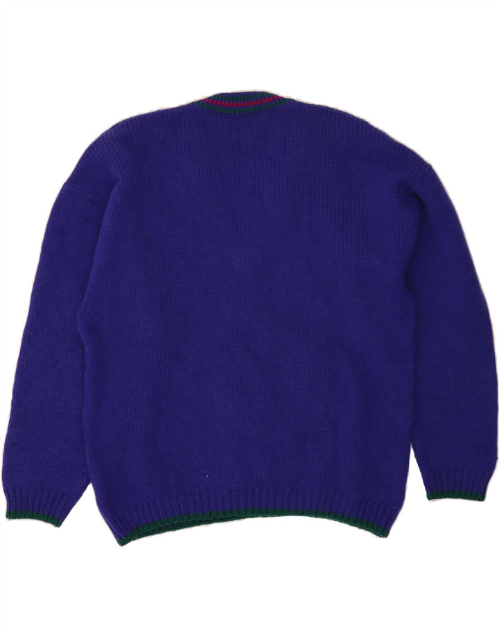 FOXHOUND Mens Graphic V-Neck Jumper Sweater Medium Purple Wool Vintage Foxhound and Second-Hand Foxhound from Messina Hembry 