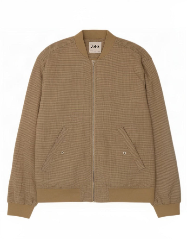 Zara muška bomber jakna UK 36 mali bež karirani poliester