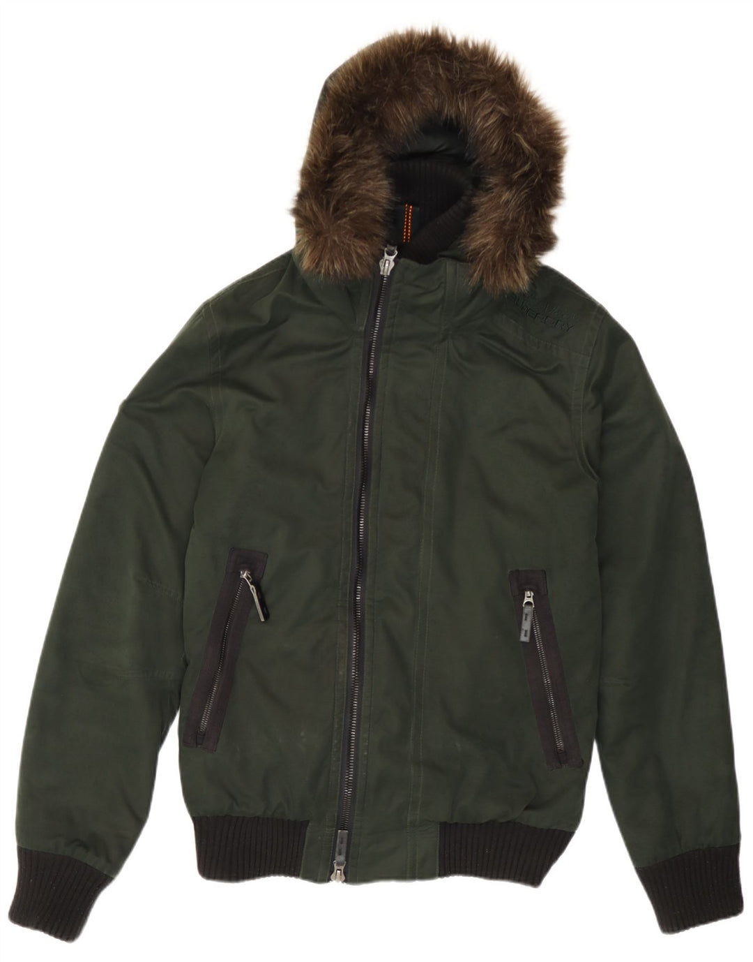 Superdry muška bomber jakna s kapuljačom UK 36 mali zeleni poliester u boji