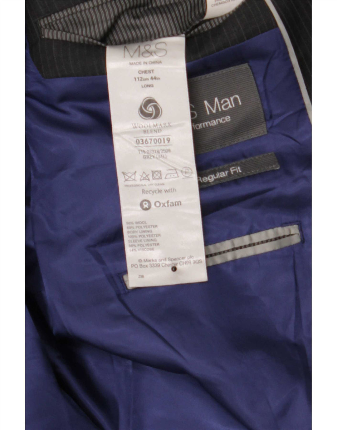 Marks & Spencer muški dugi sako sa 2 gumba UK 44 XL siva prugasta