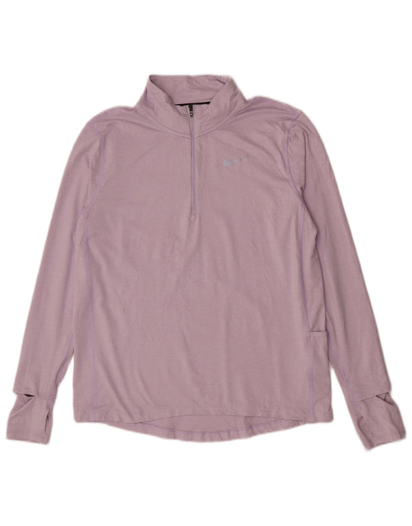 Nike Womens Zip Neck Running Top Long Sleeve UK 14 Medium Purple Sports