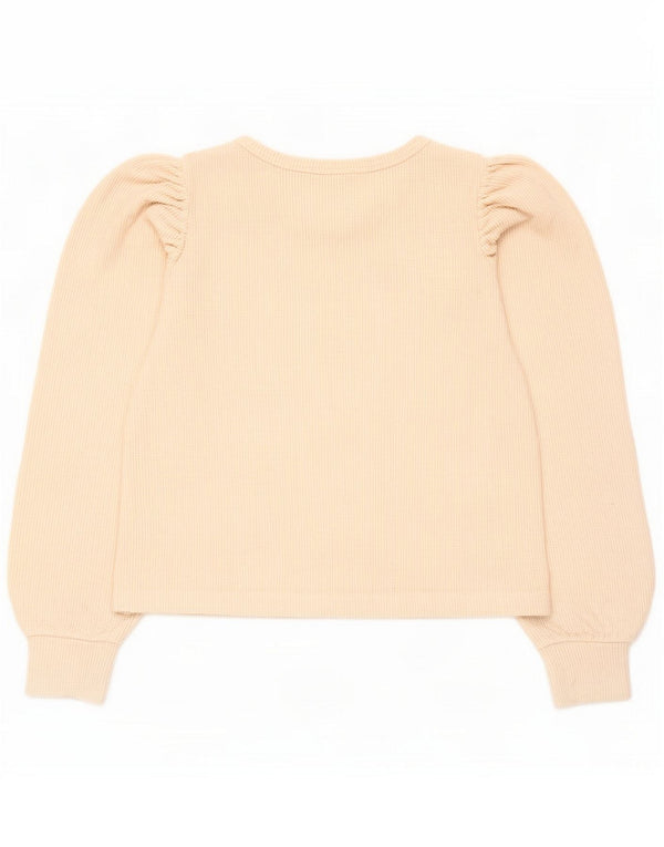 Zara Womens Crop Top Long Sleeve UK 10 Small Beige Cotton