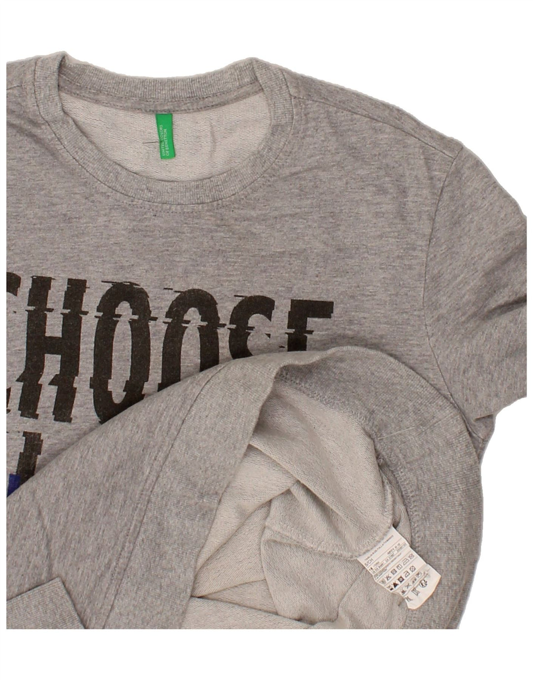 BENETTON Mens Graphic Sweatshirt Jumper Small Grey Cotton Vintage Benetton and Second-Hand Benetton from Messina Hembry 
