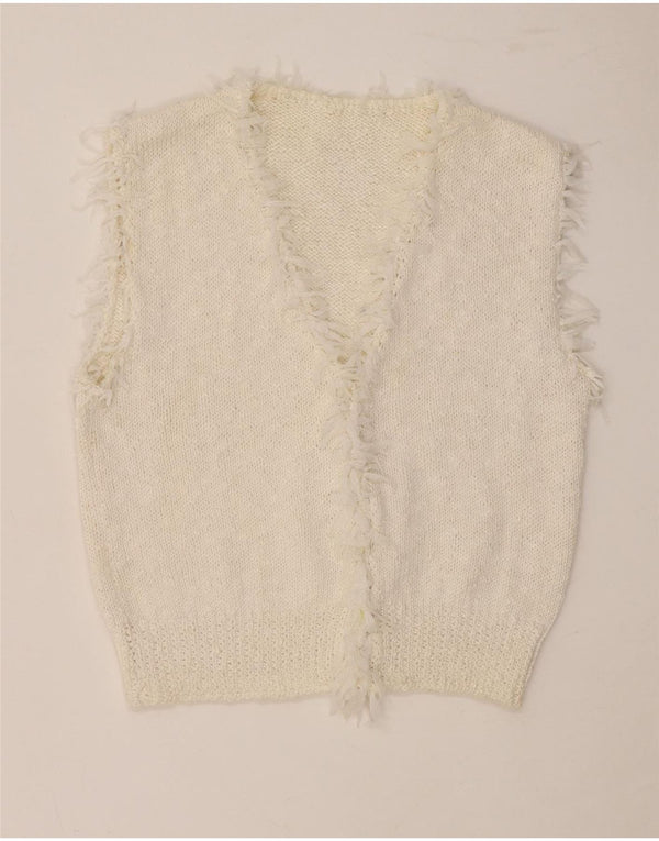 Vintage ženski kratki prsluk bez rukava UK 10 Small Off White