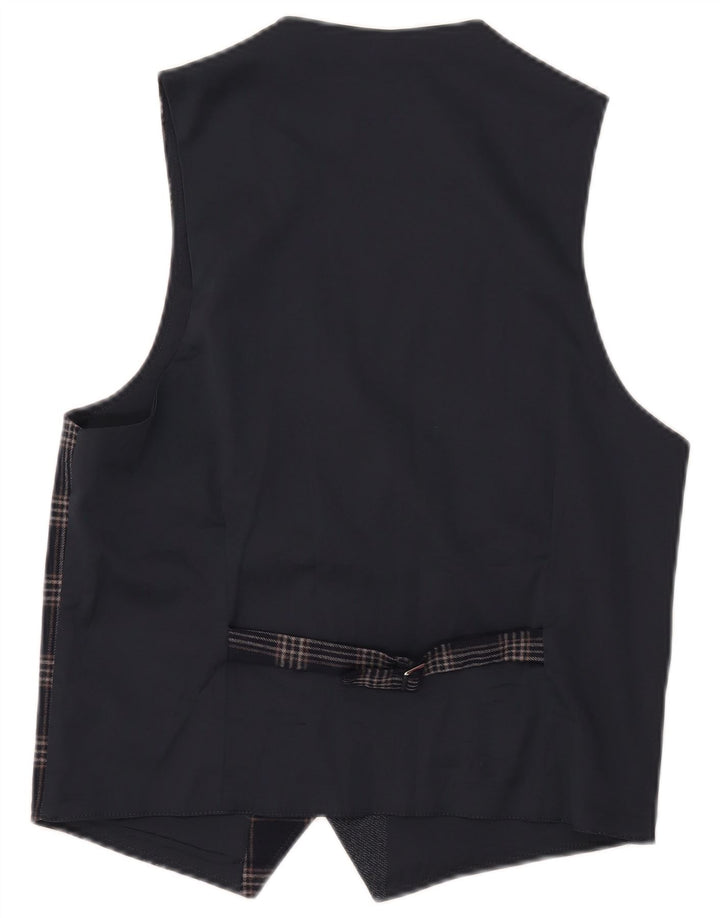 Vintage muški prsluk IT 46 mali tamnoplavi karirani poliester