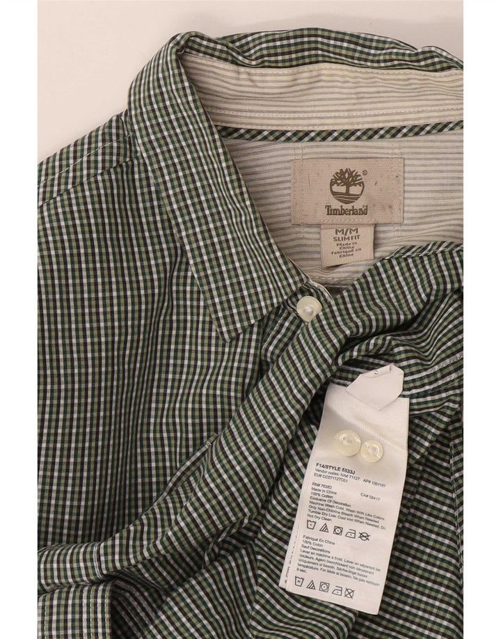 Timberland muška uska košulja srednje zelene boje od gingham pamuka
