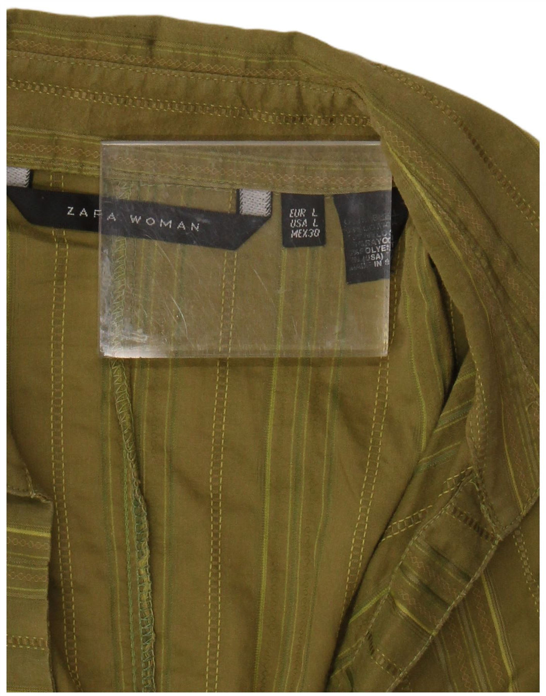 ZARA ženska pulover majica kratkih rukava UK 14 Veliki kaki prugasti pamuk