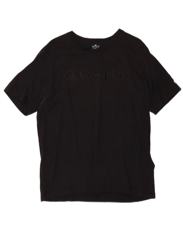CHAMPION Mens Graphic T-Shirt Top Large Black Cotton