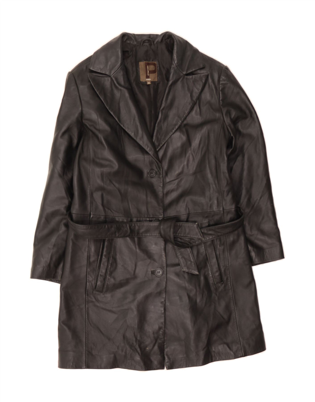 VINTAGE Womens Leather Coat IT 44 Medium Black Leather Vintage Vintage and Second-Hand Vintage from Messina Hembry 