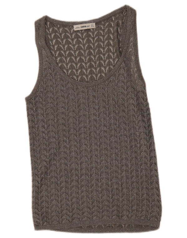 Zara ženski heklani prsluk UK 8 Small Gray