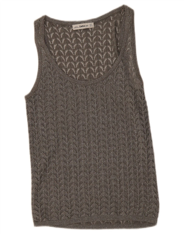 Zara ženski heklani prsluk UK 8 Small Gray