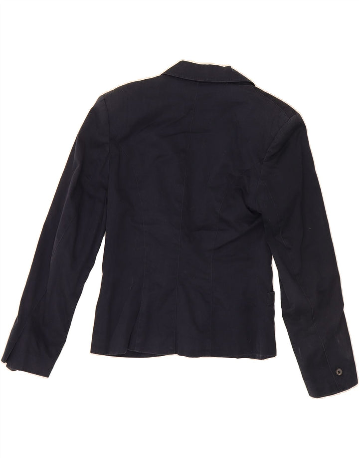 TRUSSARDI Womens 1 Button Blazer Jacket IT 44 Medium Navy Blue Cotton Vintage Trussardi and Second-Hand Trussardi from Messina Hembry 