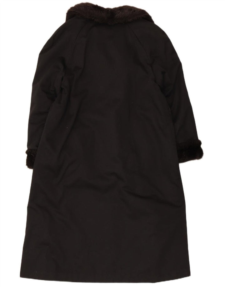 VINTAGE ženski kaput od umjetnog krzna UK 12 Srednje crni akril