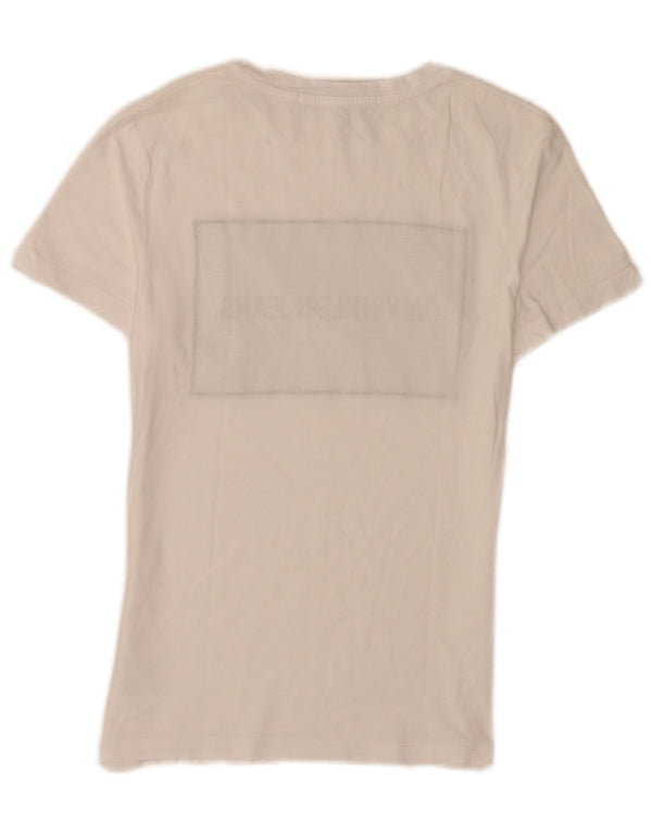 Calvin Klein Jeans Ženska grafička majica kratkih rukava UK 4 XS Bijeli pamuk