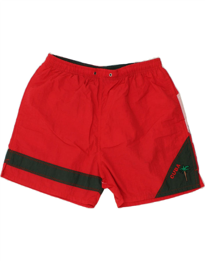 VINTAGE Mens Graphic Swimming Shorts XL  Red Colourblock Polyester Vintage Vintage and Second-Hand Vintage from Messina Hembry 