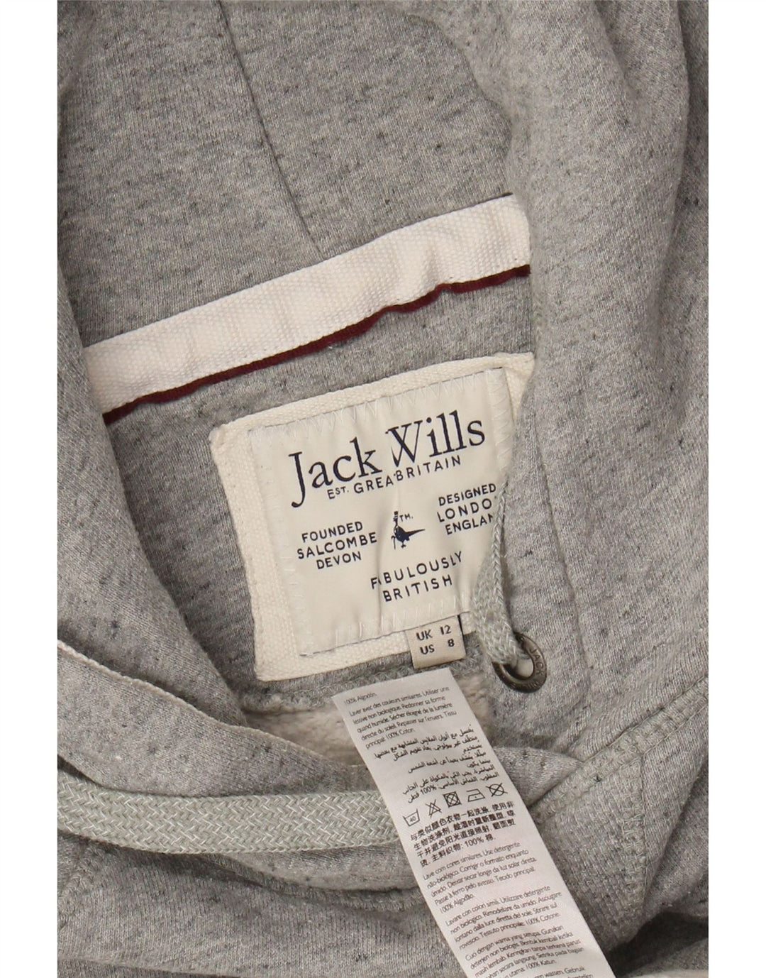 JACK WILLS Ženska majica s kapuljačom s kapuljačom s grafičkim motivima UK 12 srednje siva boja