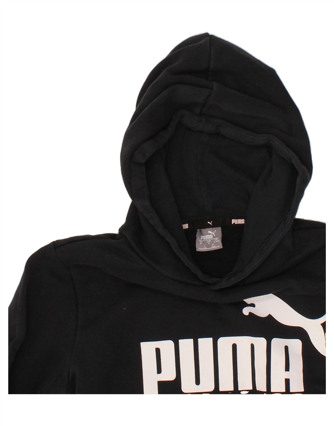 PUMA Boys Graphic Hoodie Jumper 9-10 Years Medium Black Vintage Puma and Second-Hand Puma from Messina Hembry 