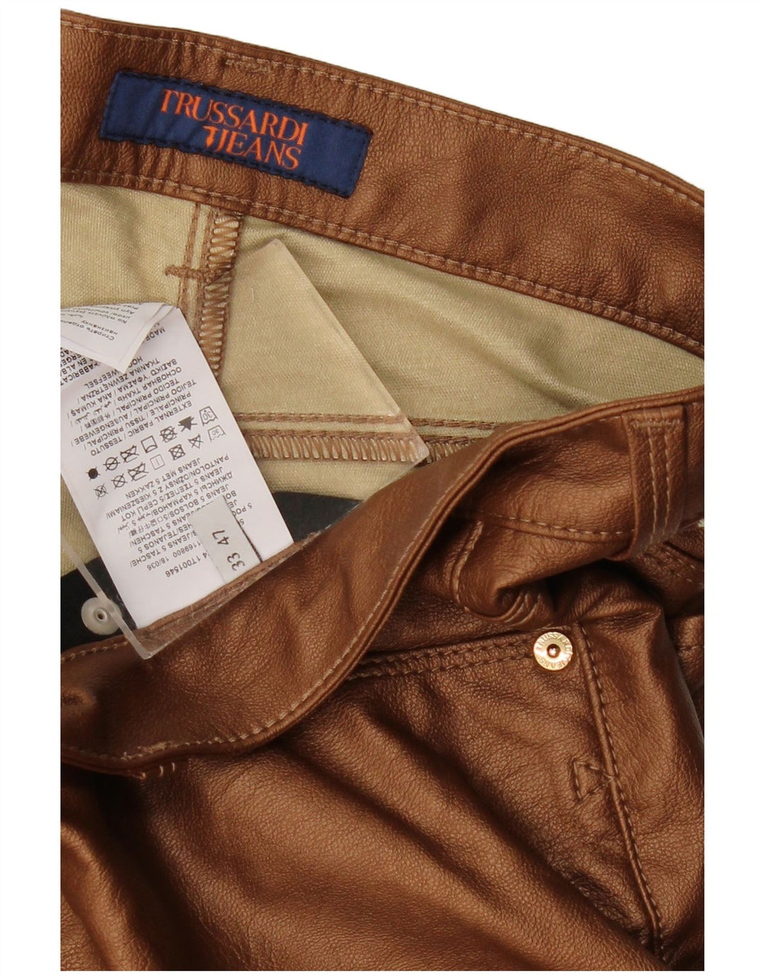 TRUSSARDI ženske uske hlače od umjetne kože W33 L29 smeđa viskoza