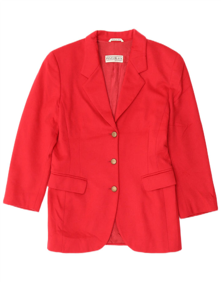 Penny Crna ženska jakna s 3 gumba UK 12 Srednje crvena vuna