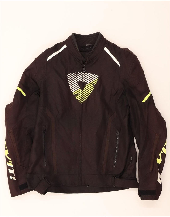 REV'IT Mens Motorcycle Graphic Racer Jacket UK 40 Large Black Polyester Vintage Rev'it and Second-Hand Rev'it from Messina Hembry 