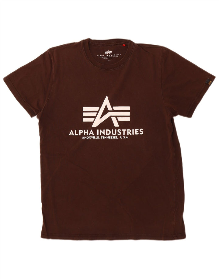 ALPHA INDUSTRIES Mens Graphic T-Shirt Top Small Brown Cotton