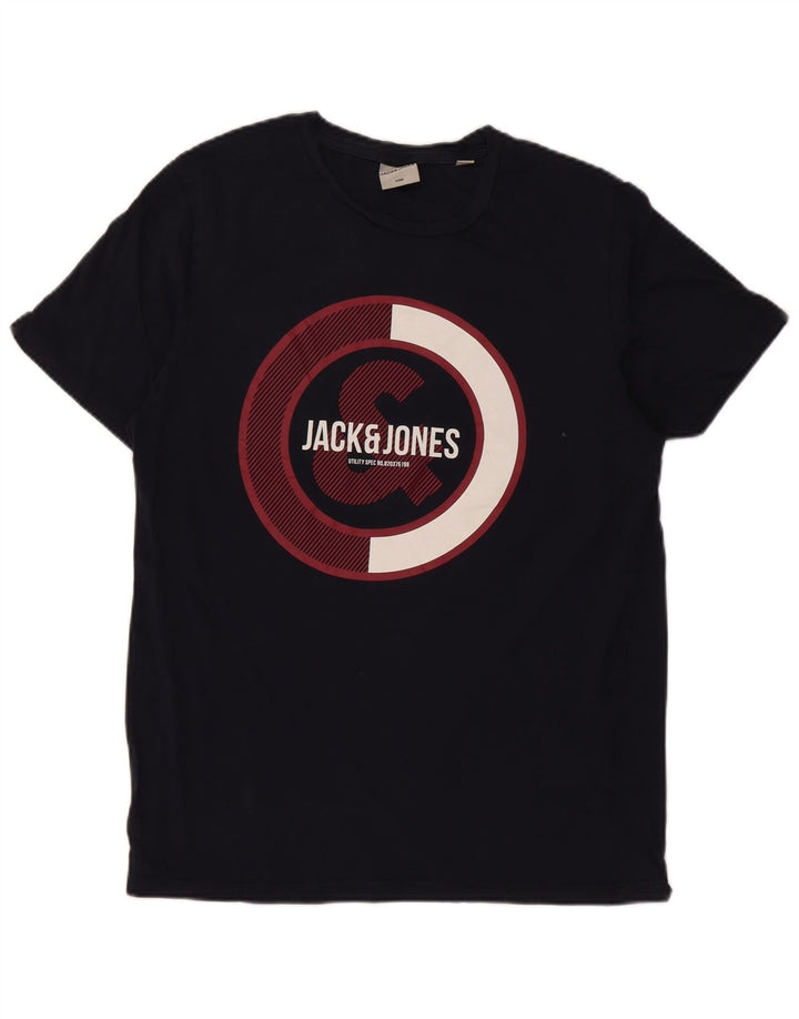 JACK & JONES Mens Core Graphic T-Shirt Top Medium Navy Blue Cotton