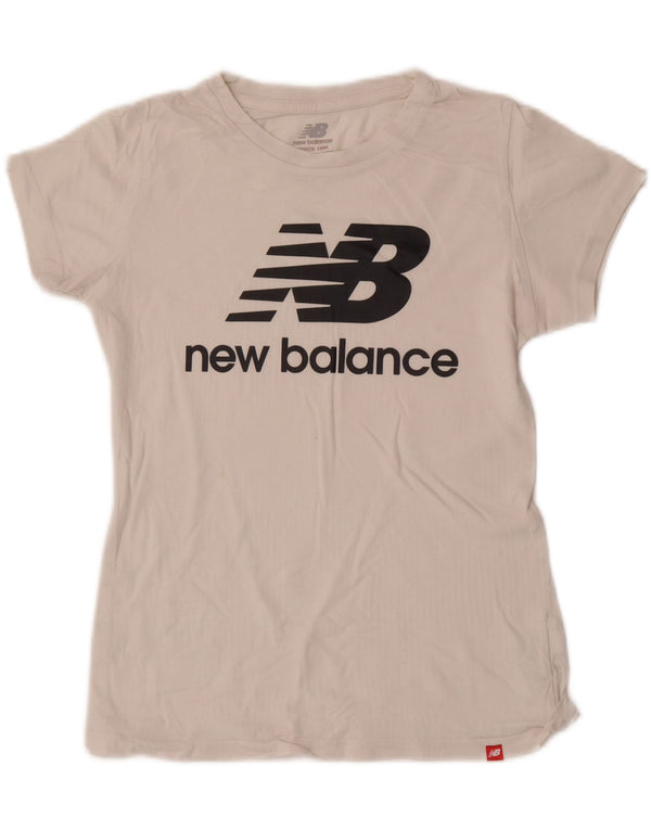 New Balance Womens Graphic T-Shirt Top UK 6 XS White Cotton