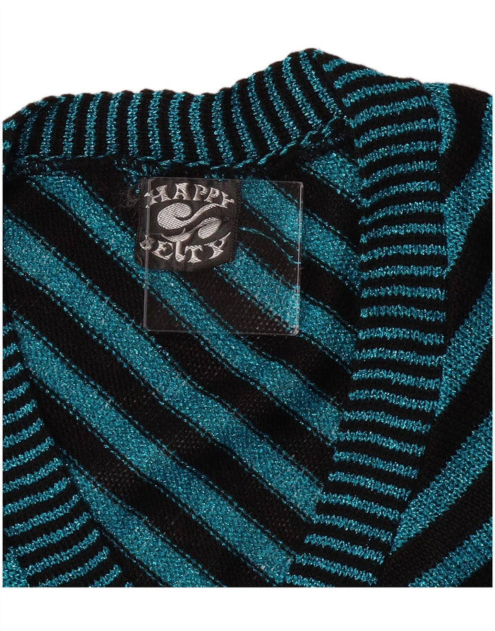 Vintage ženski kardigan džemper s V-izrezom UK 6 XS tirkizno na pruge