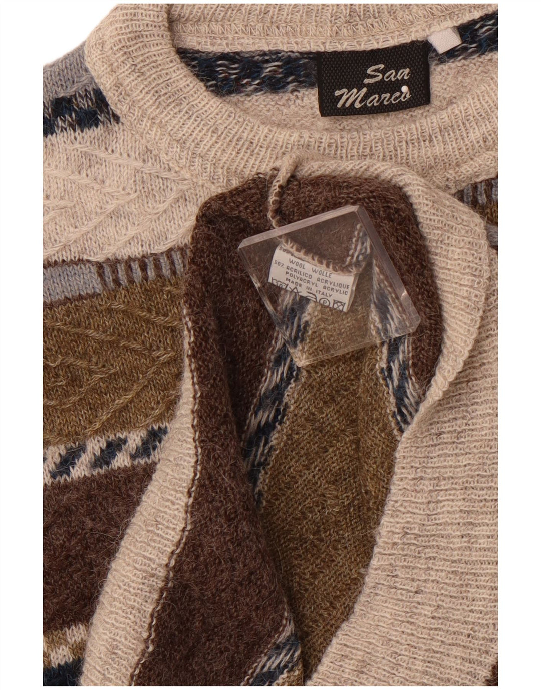 SAN MARCO muški džemper s okruglim izrezom srednje sive vune na pruge