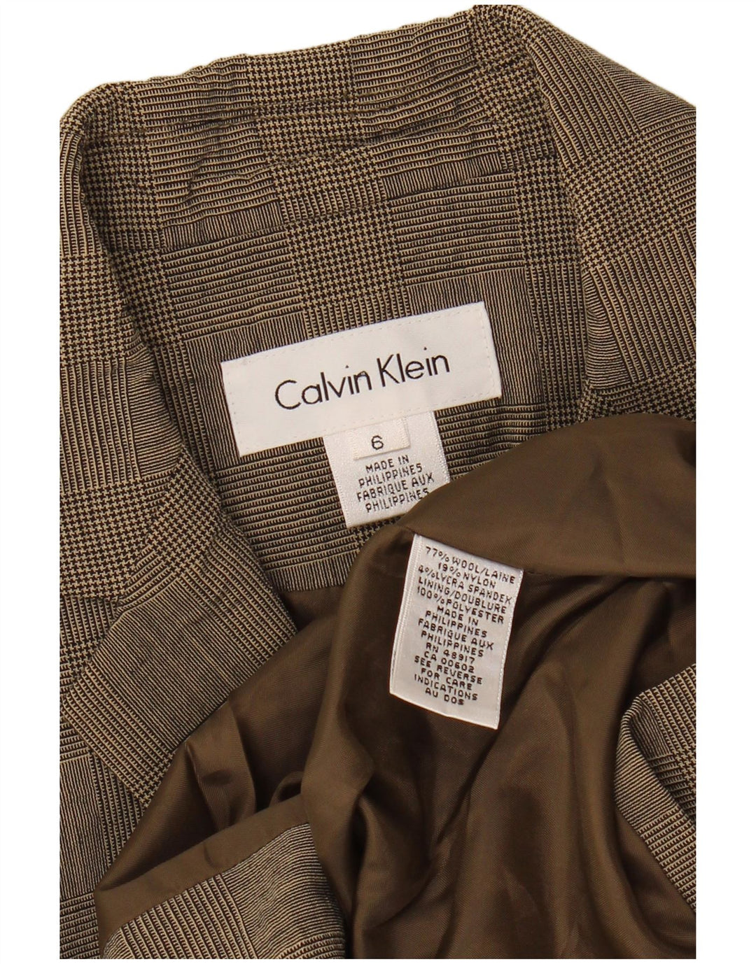 CALVIN KLEIN Womens 4 Button Blazer Jacket US 6 Medium Grey Houndstooth