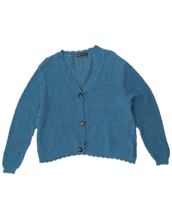 Marks & Spencer ženski heklani kardigan džemper UK 14 Veliki plavi pamuk