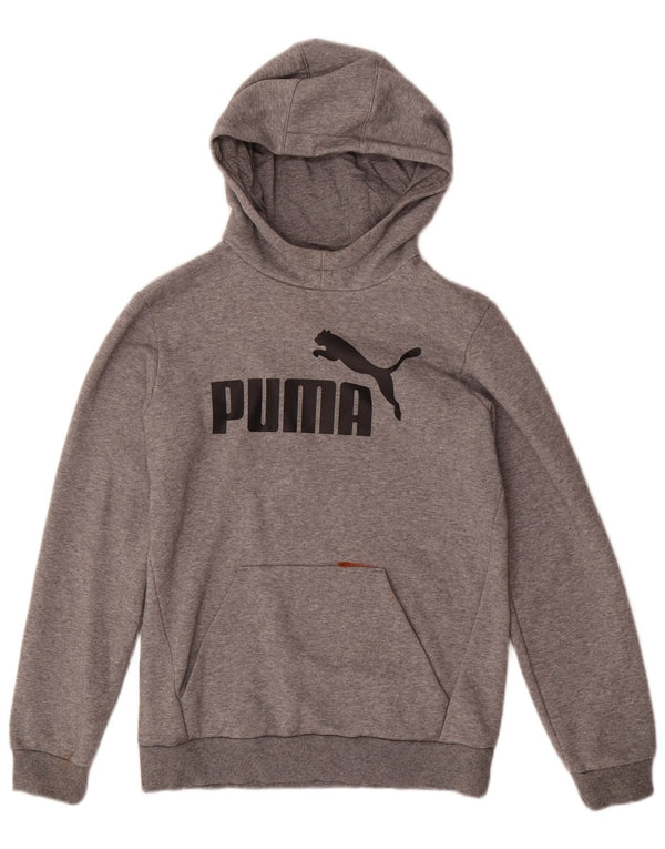 Puma Boys Graphic Hoodie Jumper 13-14 Years Grey Flecked Cotton