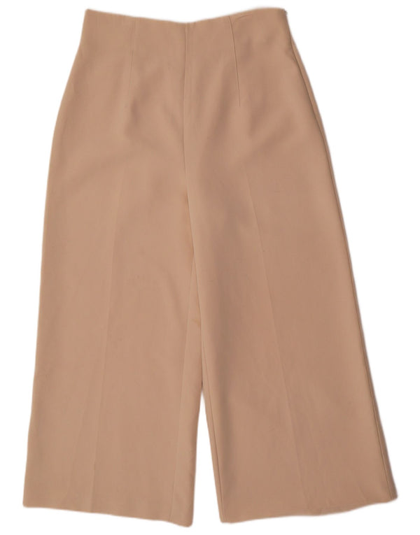 Zara Womens High Waist Wide Leg Cropped Trousers Large W32 L25 Beige