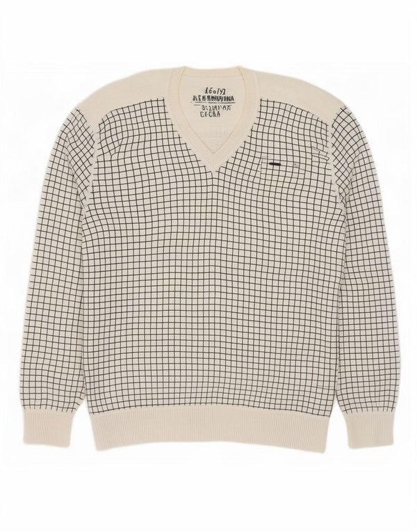 Jack & Jones muški džemper s V-izrezom XL bijeli karirani pamuk