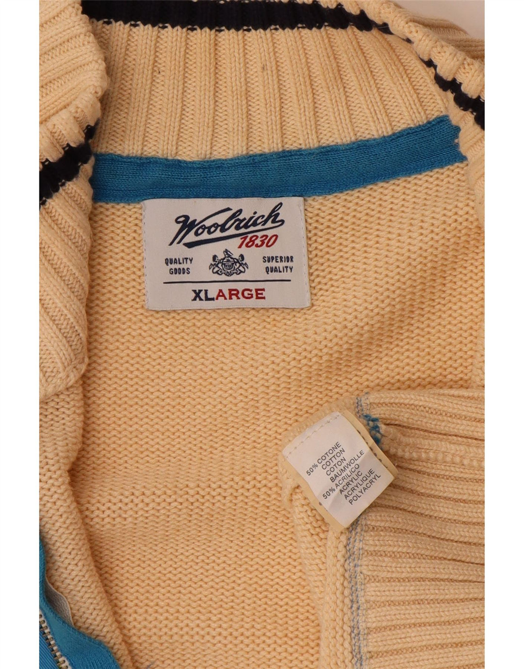 WOOLRICH Muški grafički kardigan džemper XL bež pamuk
