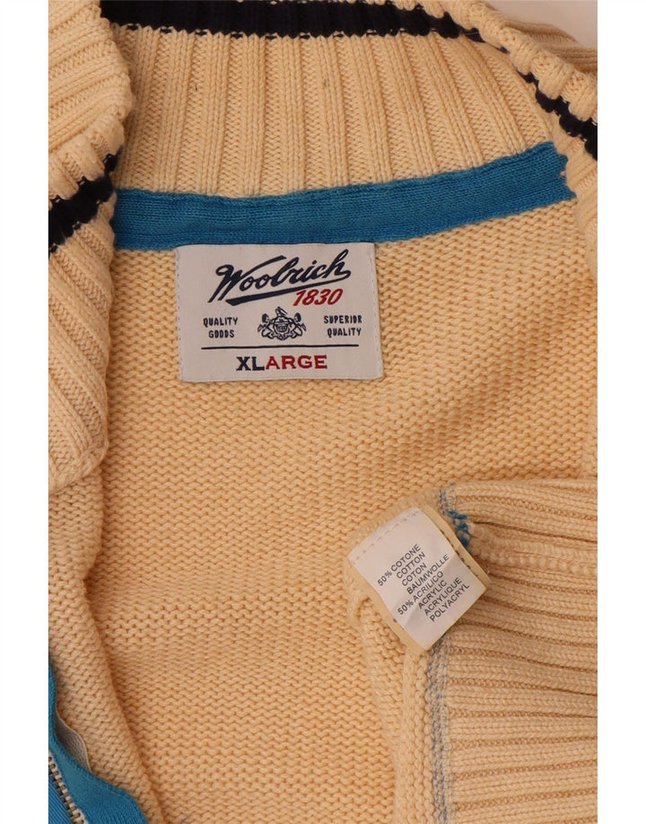 WOOLRICH Muški grafički kardigan džemper XL bež pamuk