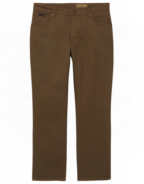 Wrangler Mens Texas Stretch Straight Casual Trousers W36 L32 Brown Cotton