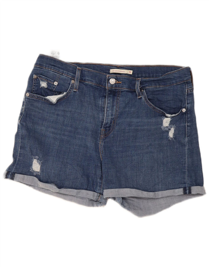 Levi's ženske kratke traper hlače s oštećenim izgledom W32 veliki plavi pamuk