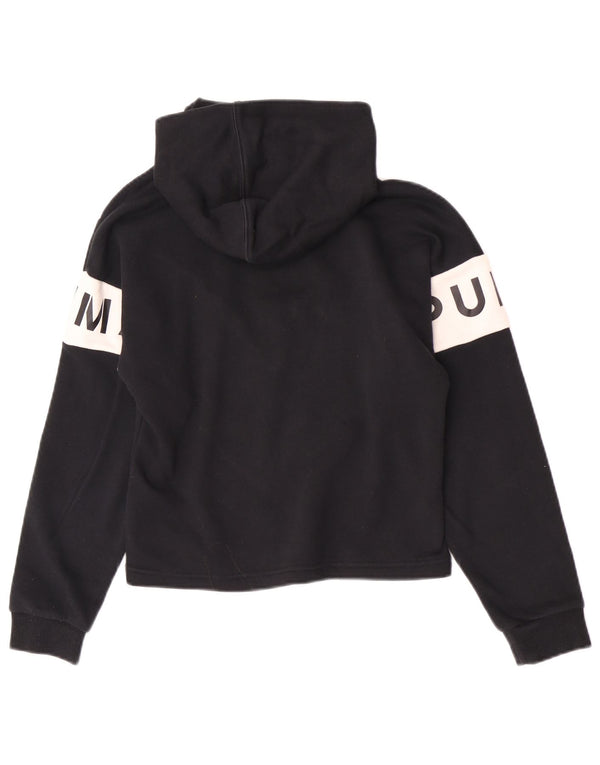 Puma Girls Graphic Hoodie Jumper 11-12 Years Black Colourblock Cotton