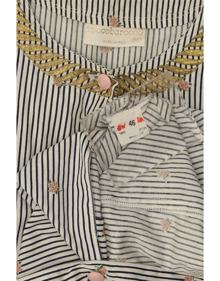 ROCCOBAROCCO Womens Shirt Blouse IT 46 Large White Pinstripe Cotton Vintage Roccobarocco and Second-Hand Roccobarocco from Messina Hembry 