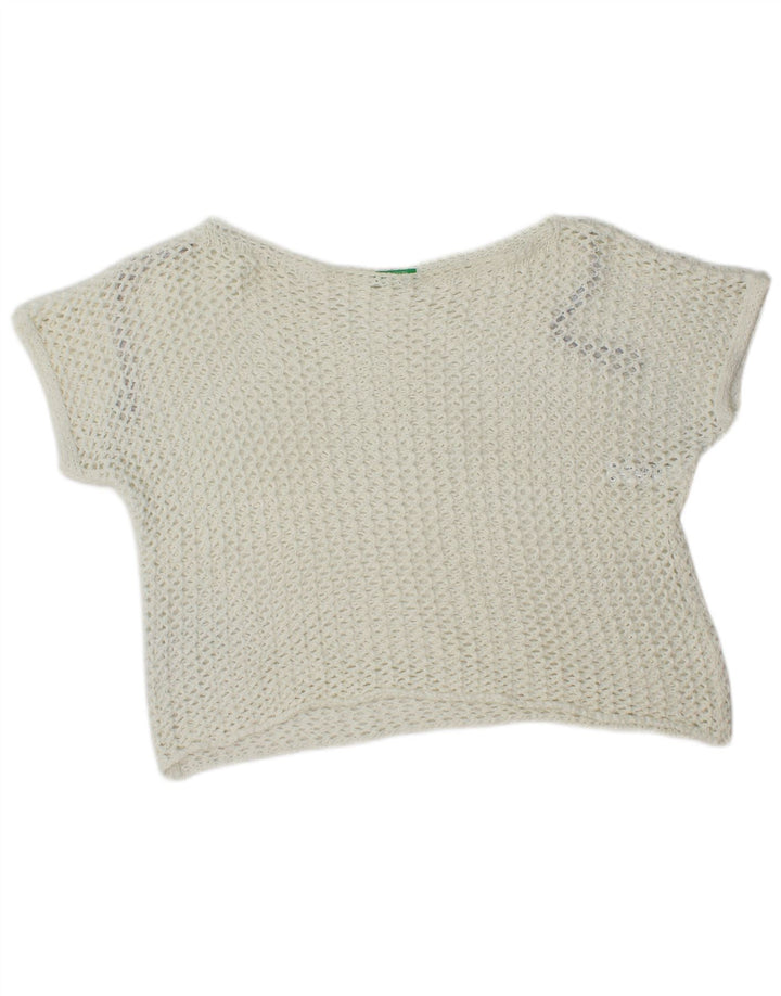 Benetton ženska prevelika heklana majica UK 10 malih bijelih pamuka