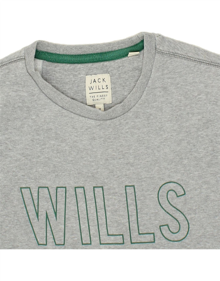 JACK WILLS Mens Graphic Sweatshirt Jumper Medium Grey Cotton Vintage Jack Wills and Second-Hand Jack Wills from Messina Hembry 
