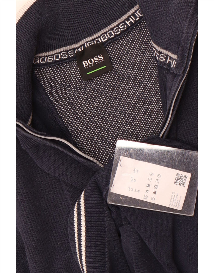 Hugo Boss muška majica s izrezom na patentni zatvarač Srednji tamnoplavi pamuk